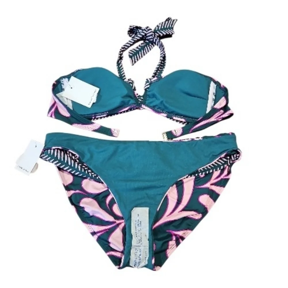 NWT Gibson Latimer Pink and Teal Bikini Set sz XL